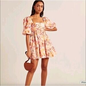 Abercrombie & Fitch Emerson Mini Dress Women ST Floral Puff Sleeve Smocked